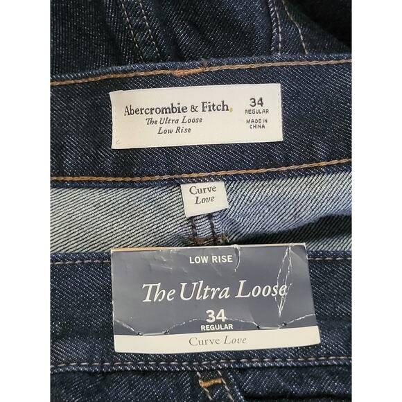 Abercrombie and Fitch The Ultra Loose Low Rise Curve Love Dark Blue Jeans 34 NWT - Picture 4 of 4